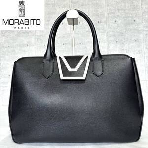 美品 MORABITO モラビト BLACK サフィアーノ レザー ブラック 黒 肩掛け A4 ハンドバッグ トートバッグ ショルダーバッグ