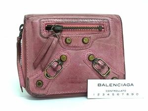 1円 BALENCIAGA バレンシアガ 168503 クラシックコンチネンタル レザー 二つ折り 財布 ウォレット レディース ピンク系 FB9103