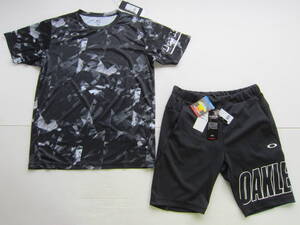 新品◆オークリーOAKLEY 半袖Tシャツ & ショート パンツ L 白 黒&迷彩 UVカット 吸汗速乾 防臭 アウトドア ランニング ジョギング /L