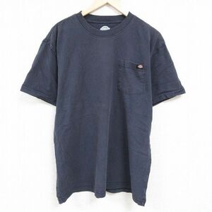 XL/古着 ディッキーズ Dickies 半袖 ブランド Tシャツ メンズ ワンポイントロゴ 胸ポケット付き 大きいサイズ コットン クルーネック 濃グ