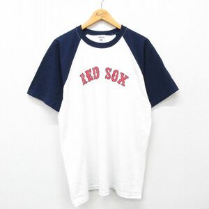 XL/古着 ジャージーズ 半袖 ビンテージ Tシャツ メンズ 00s MLB ボストンレッドソックス ラグラン ツートンカラー クルーネック 白他 ホワ