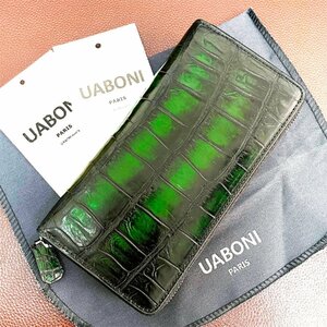 上質 限定EU製＆定価68万◆UABONI*アリゲーター・ラウンドファスナー長財布◆高級 希少 手染 パティーヌ クロコ 本革 レザー カーフスキン