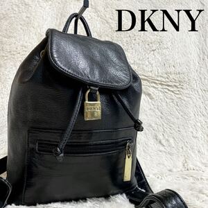 美品 希少 DKNY 本革 オールレザー 南京錠 金具 リュック バックパック ダナキャランニューヨーク