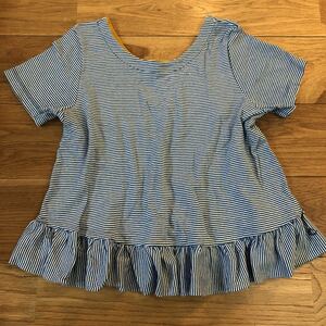 プチバトー PETIT BATEAU ミラレ 半袖 フリル Tシャツ 8ans 128cm ブルー ボーダー 女の子 120cm 130cm 新品 未使用 コットン カットソー