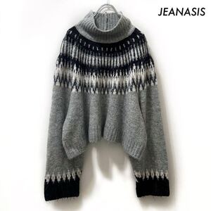 【送料無料】JEANASIS ジーナシス★ノルディック柄 ハイネックニット 長袖セーター グレー