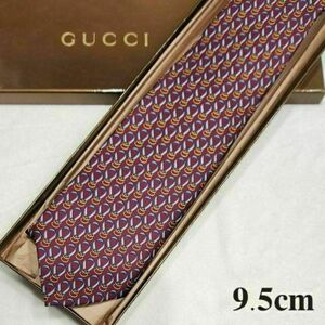 【GUCCI】ハイブランドネクタイ★総柄★エンジ★メンズ★イタリア★シル