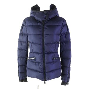 美品◎MONCLER モンクレール BETULA ベチュラ ワッペン付き フード ジップアップ ダウンジャケット ネイビー 0 ハンガー付き レディース