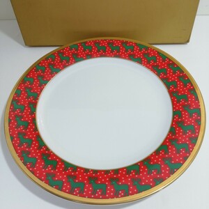前畑陶器 器館 クリスマスプレート ケーキプレート 直径23cm×高さ2.4cm 未使用品 [トナカイ 金彩 ケーキ皿]