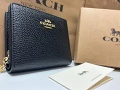 20 新品未使用 coach コーチ 二つ折り ミニ財布 ブラック