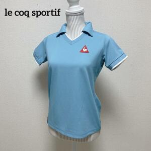 ルコックスポルティフ　lecoq sportif ゴルフウェア　半袖シャツ　スキッパー　水色　Mサイズ ブランドマーク　襟