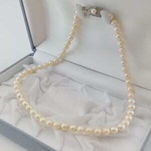 【美品 テリ強!!】アコヤ あこや パール ネックレス 本真珠 高級◎ 6.5mm〜7mm 40cm SILVER 刻印 akoya pearl jewelry 干渉色 