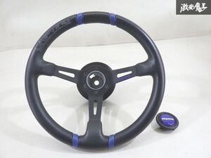 MOMO モモ DRIFTING ドリフティング JZA80 スープラにて使用 ステアリング ハンドル ホイール ボス ホーンボタン付 黒×青系 内装 棚3-4