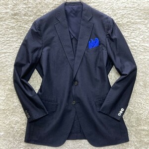 ★極美品【最高級 幻のシルク100％！】英国 CHESTER BARRIE チェスターバリー / 清涼◎シアサッカージャケット L 凹凸 紺 15万 / 日本製