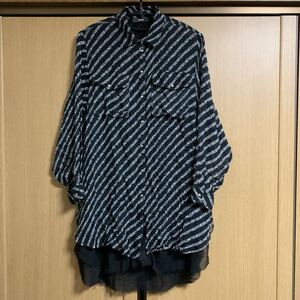 ◆美品 DIESEL 長袖シャツ ロングシャツ ワンピース チュニック◆レディース XXS 黒ブラック 総柄 トップス ディーゼル