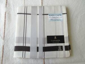 【新品未使用品】 LANVIN ランバン メンズハンカチ 紳士 48cm 形態安定加工 easy care オフホワイト 白 グレー 茶色