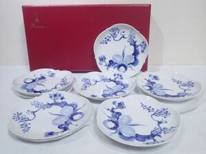 豊J6-929/1J〇Meissen マイセン ブルーオーキッド 6枚揃 約18.5㎝ 箱付き 美品〇