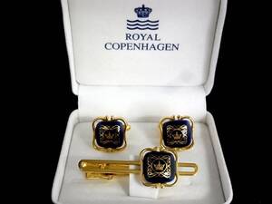 ■美品■№1149 【ROYAL COPENHAGEN】ロイヤルコペンハーゲン【ゴールド】「王冠・クラウン」■カフス＆ネクタイピン タイピン セット♪