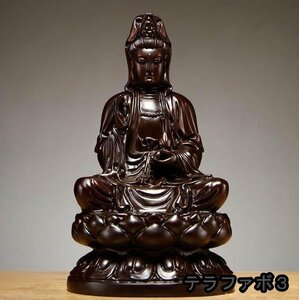 仏教美術 精密細工 木彫り 黒檀木 観音菩薩座像　仏像　置物