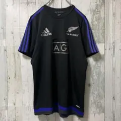 adidas ブラック ゲームシャツ　オールブラックス 半袖　ラインtシャツ