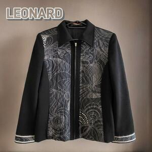 LEONARD レオナール ジャケット ウール 袖切り替え 総柄 ブラック M