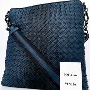 1円■新品同様■超希少デザイン■最高級ライン■型崩れ無し■BOTTEGA VENETA ボッテガ ショルダーバッグ ボディ ビジネス メンズ ブルー