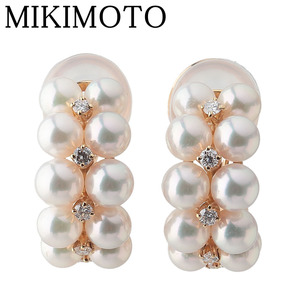 ミキモト パール ダイヤ イヤリング アコヤパール4.5mm～5.3mm K18YG 箱 新品仕上げ済 MIKIMOTO【19177】