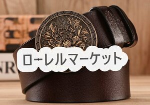 個性的JSBG蓮花模様 純銅 上層牛革ベルト メンズデニム カジュアル レザーベルト ピンバックルベルト父の日/誕生日プレゼントギフトPD012