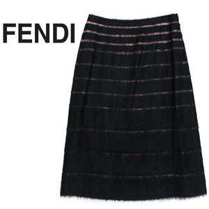 新品 FENDI シルク モヘヤ シャギースカート 定価155.400円 size38 ブラック フェンディ 黒