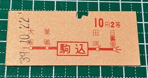 S39年 国鉄 地図式硬券 駒込 10円2等 