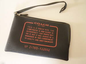 即決新品コーチCOACHポーチ大きめリストレット付ストラップ小物入マルチケース黒クラッチバッグ付属フラットジップブラック22552未使用美品