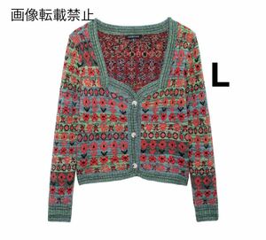 vintage ヴィンテージ レトロ フラワー 花柄 ニット カーディガン トップス Lサイズ レディース★ZARA 好きな方に★秋新作 新品未使用★