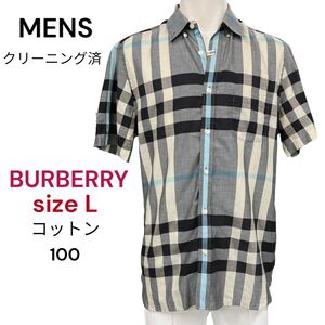 美品　バーバリー　メンズ　チェックシャツ　 半袖シャツ 半袖　Burberry L