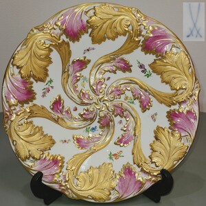 4☆ Meissen マイセン 金彩 ゴールドレリーフ 飾り皿 1934年頃の作品 直径約28cm 大皿 インテリア 飾皿