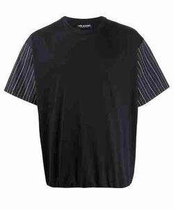 国内正規 20SS Neil Barrett ニールバレット ストライプ 袖切替 半袖 クルーネック Tシャツ 黒 XS BJT751C-N535C