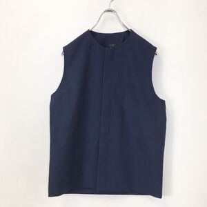 ★ COS H&M ◆ 比翼仕立て ジレ ネイビー サイズ46 前開き クルーネック ベスト ロング丈 コス ◆W5 つGF7M-21