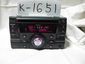 K-1651　Clarion　クラリオン　DUB385MPB　MP3　USB　フロント AUX　2Dサイズ　CDデッキ　故障品