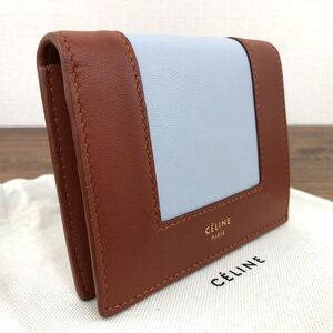 送料込み！ 未使用品 CELINE コンパクトウォレット ブラウン ブルー 二つ折り財布 255