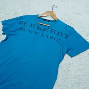 【1円〜】BURBERRY BLACK LABEL バーバリーブラックレーベル Tシャツ デカロゴ エメラルドグリーン Mサイズ Vネック