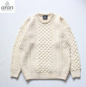 【 aran WOOLLEN MILLS アラン ウーレンミルズ 】クルーネック ニット セーター XS ケーブル メリノウール ドロップショルダー アイボリー