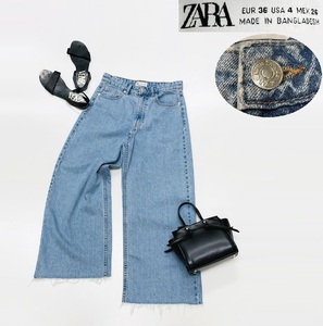 ZARA ブルー ハイライズキュロットジーンズ デニムパンツ レディース カジュアル ボトム 通勤 大人可愛い ジーパン デイリー ザラ