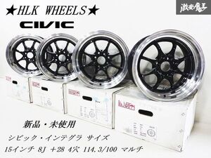 ★新品・未使用★ ●HLK WHEELS HLK21 15インチ 8J ＋28 4穴 PCD100/114.3 マルチ ホイール 4本セット EG6 EK4 シビック DC2 インテグラ