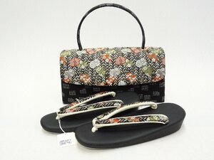 まゆの四季/新品/訪問着留袖用/日本製/帯地/源氏香/柳に蹴鞠/草履バッグセット-22-1黒