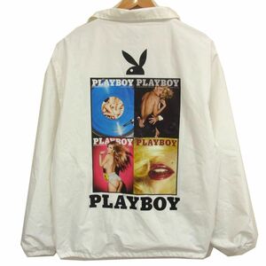 ☆PLAYBOY プレイボーイ コーチジャケット プリント メンズ ホワイト M 秋物 ブルゾン