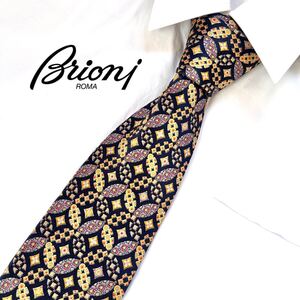 美品 ブリオーニ brioni シルク ネクタイ イタリア製 高級感 ビジネス カジュアル フォーマル ブランドネクタイ パターン柄 ネイビー