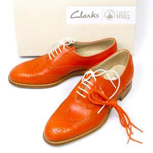 未使用◆クラークス【Clarks】Isabella Carla イザベラ カルラ／US 5 1/2M／革靴 オレンジ／靴紐2色・箱・保存袋付属／2312-N0047V(NT)