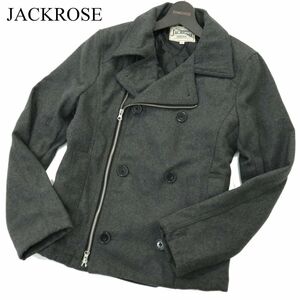 JACKROSE ジャックローズ 秋冬 メルトン ウール★ 中綿 ライダース Pコート ジャケット Sz.3　メンズ グレー　A3T12418_A#N