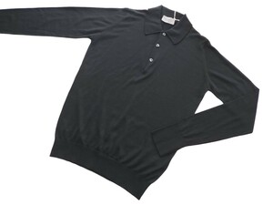 メンズ XS ジョンスメドレー 最高級コットン 長袖ポロネックニット FINCHLEY ブラック JOHN SMEDLEY イギリス製★同梱不可