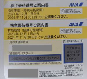 大黒屋★※番号通知対応のみ ANA 全日空 株主優待券 2枚セット★2024.11.30まで有効★