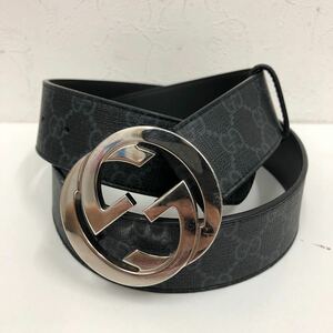 ⑲【沖縄・離島はゆうパック着払い】GUCCI グッチ ベルト 411924 KGDHX キャンバス BLK ブラック GG SUPREME BELT インターロッキングG