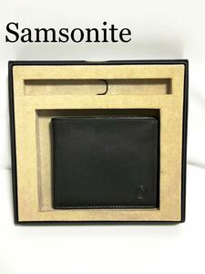 美品 使用感なし SAMSONITE サムソナイト レザー 二つ折り 財布 （小銭入れ 札入れ） ブラック 黒色 送料185 円（追跡付）〜